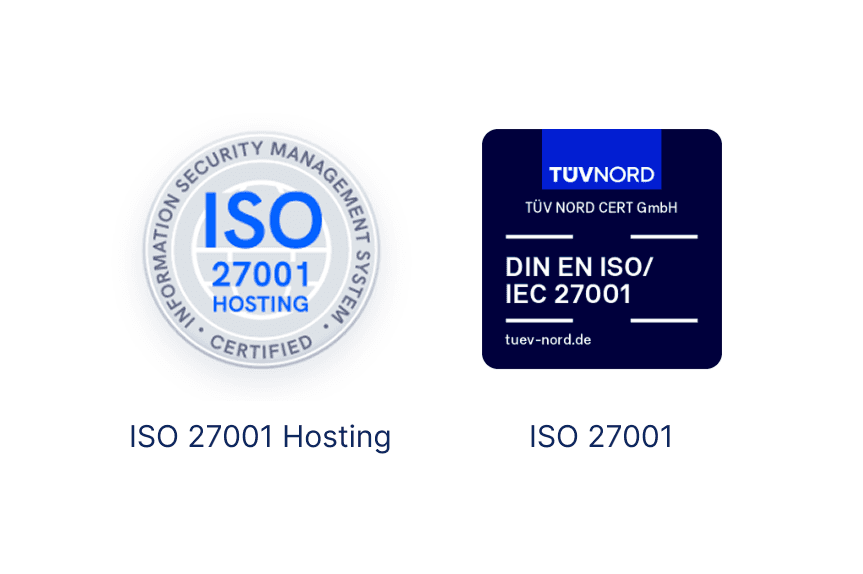 Insignias de hosting ISO 27001 y certificación ISO 27001 de Auditi.